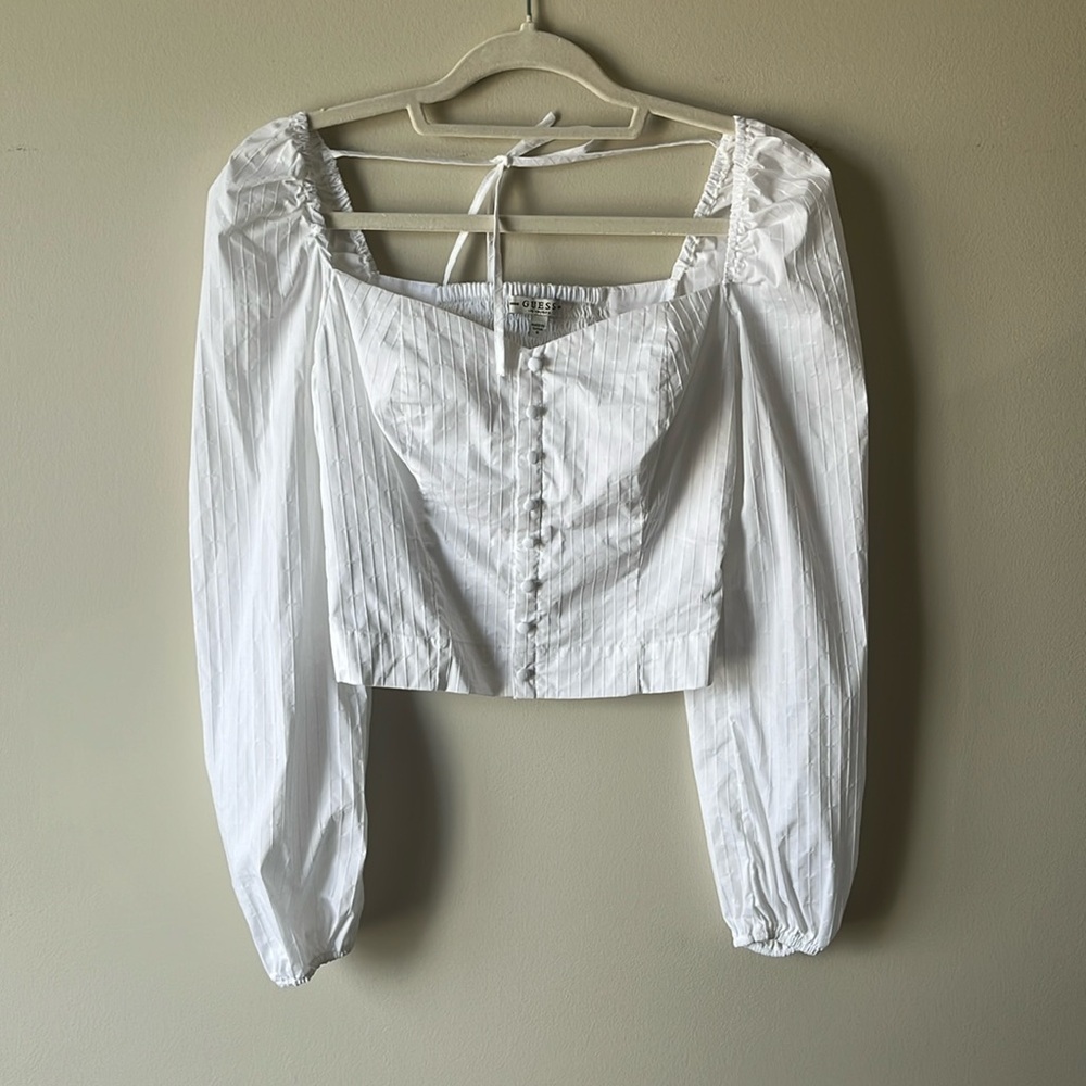 Guess milkmade square neck puff sleeve top blouse size S